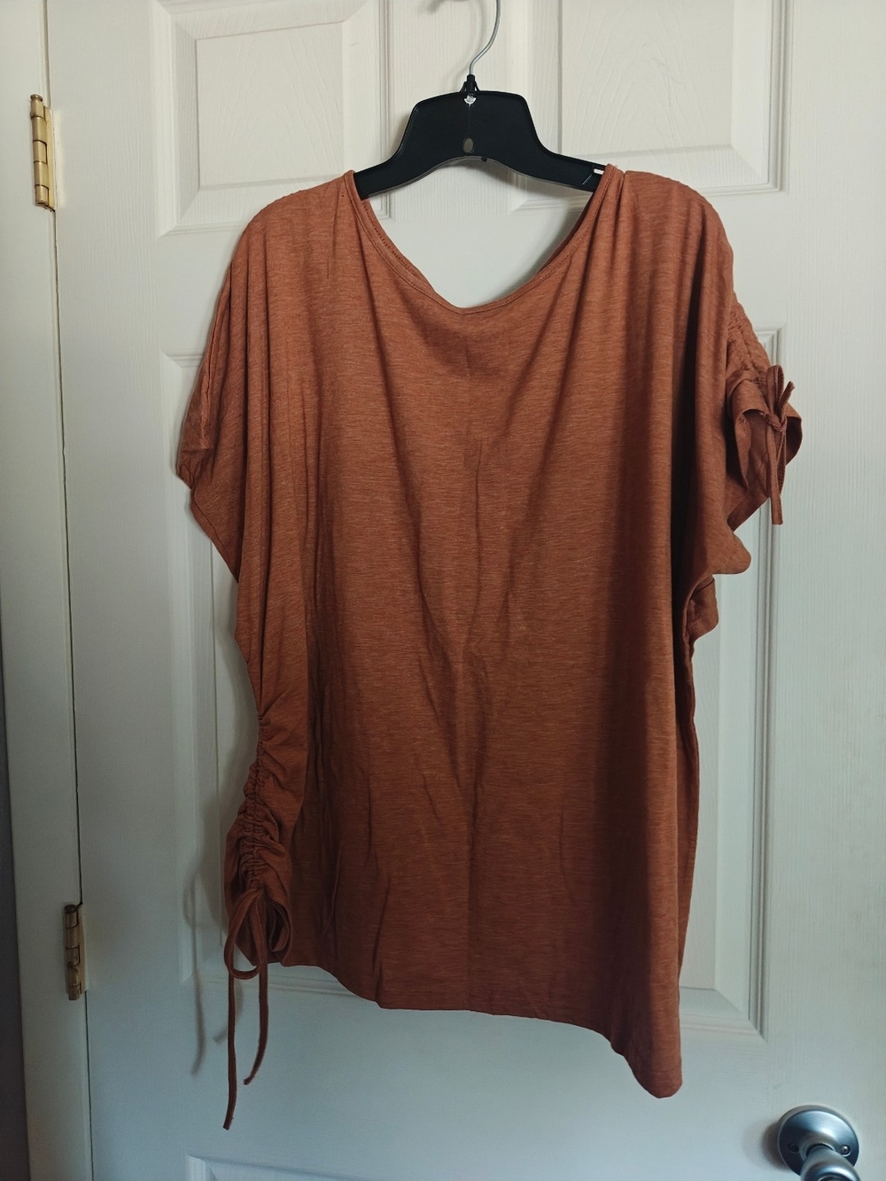 SHEIN Rust Short Sleeve Drawstring Tunic Top